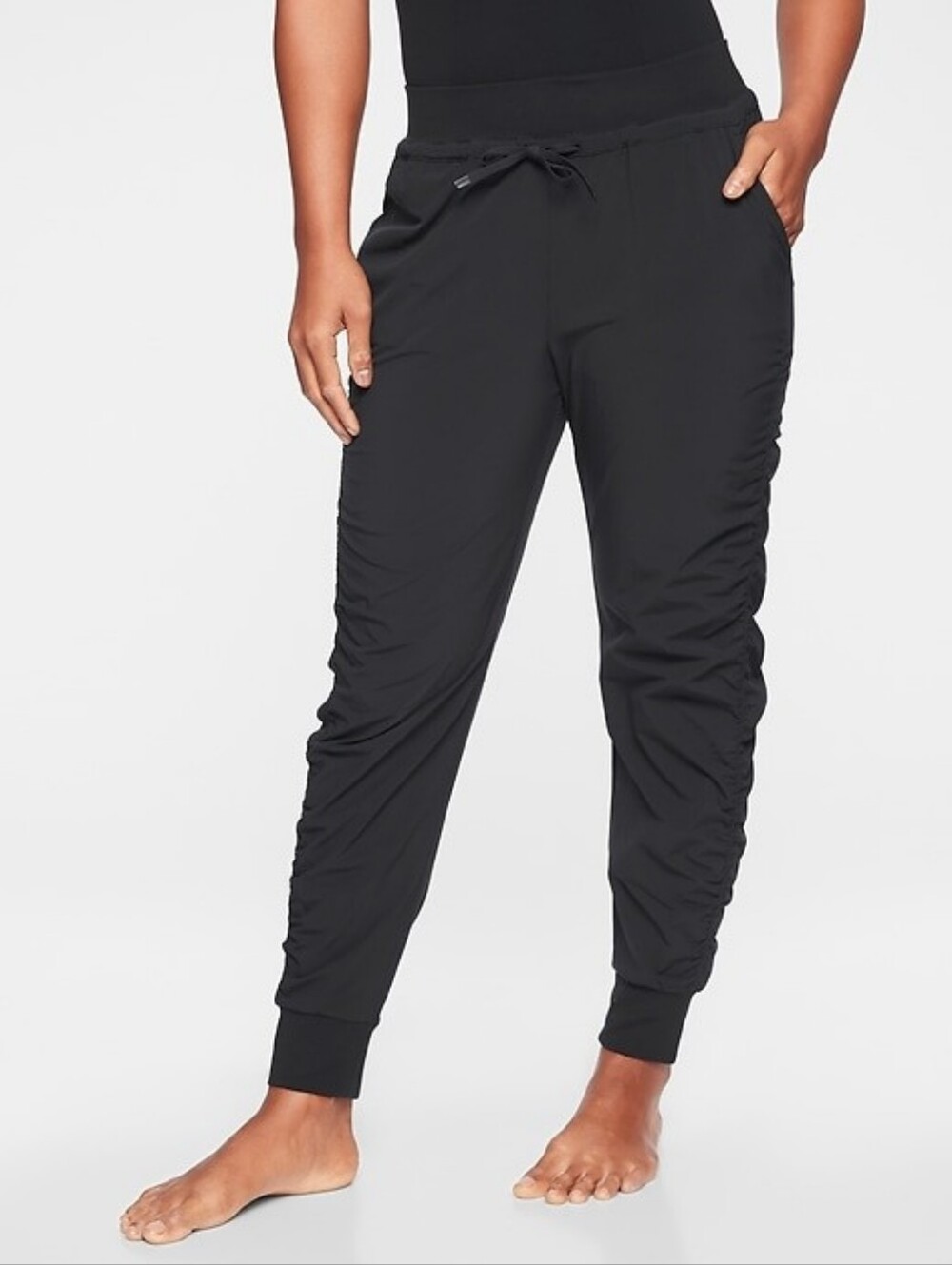 Athleta Attitude Pants Joggers Drawstring Mid Waisted Tapered Black 6P